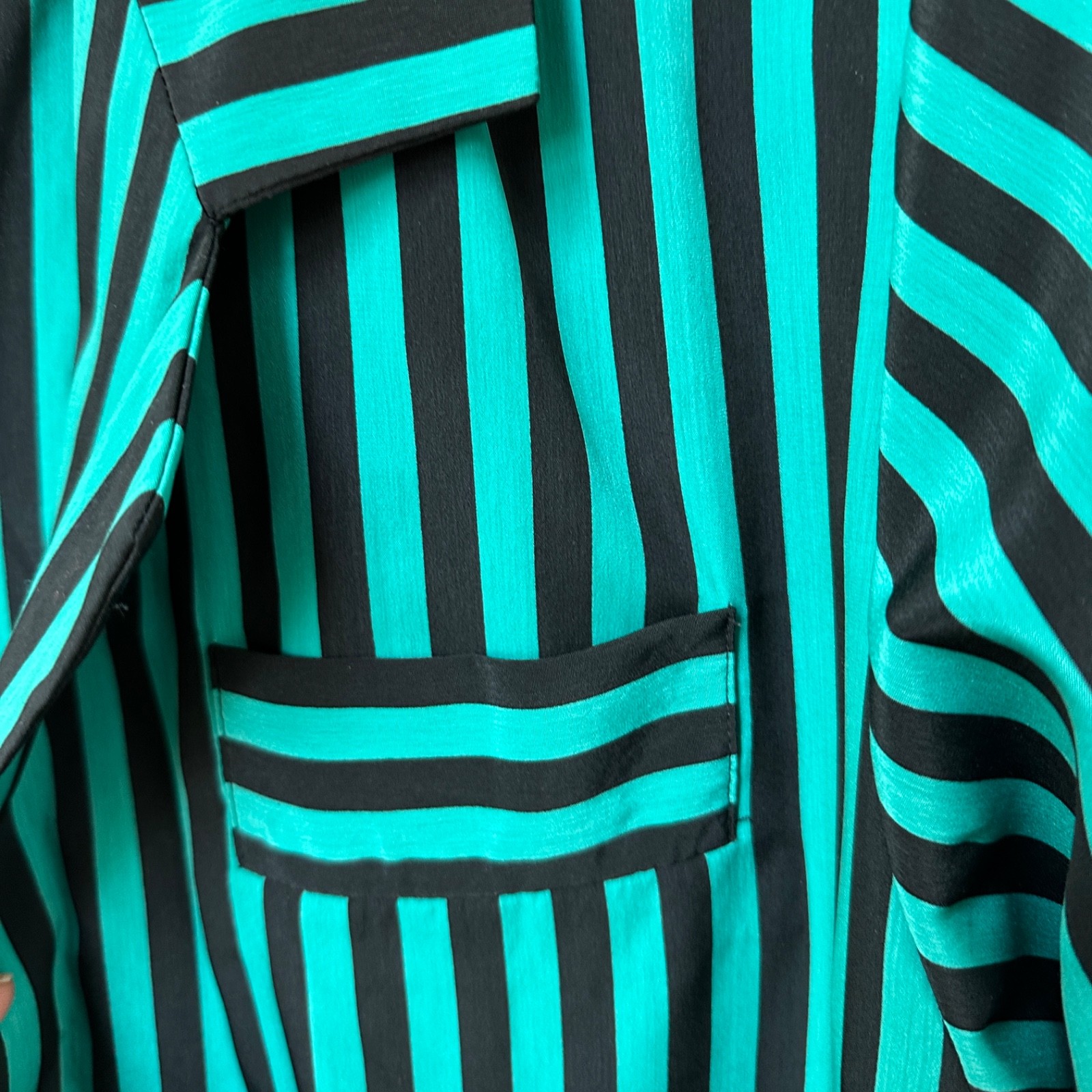 VTG 80s 90s Leslie Fay Striped Blazer 8P Teal Black Beetlejuice Whimsygoth Jacke