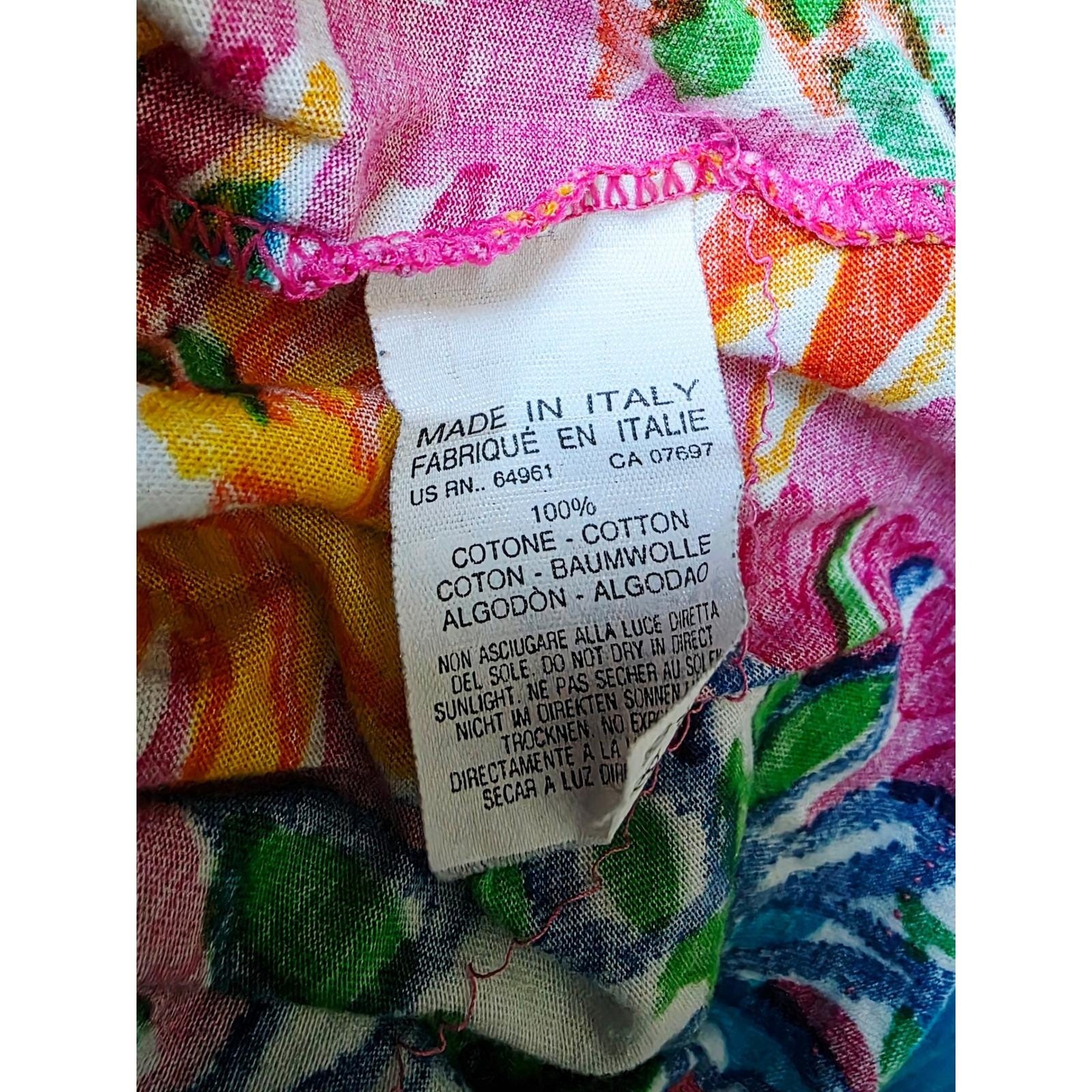 Vintage United Colors of Benetton M Sun Print Crop Top Pink Multi Made in Italy