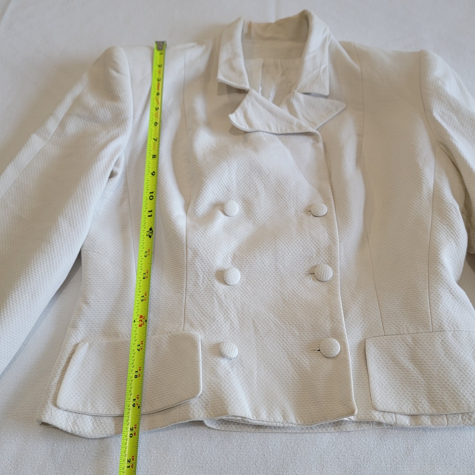 Vintage 80s Ivory White Career Blazer Jacket Double Breasted Women Size S