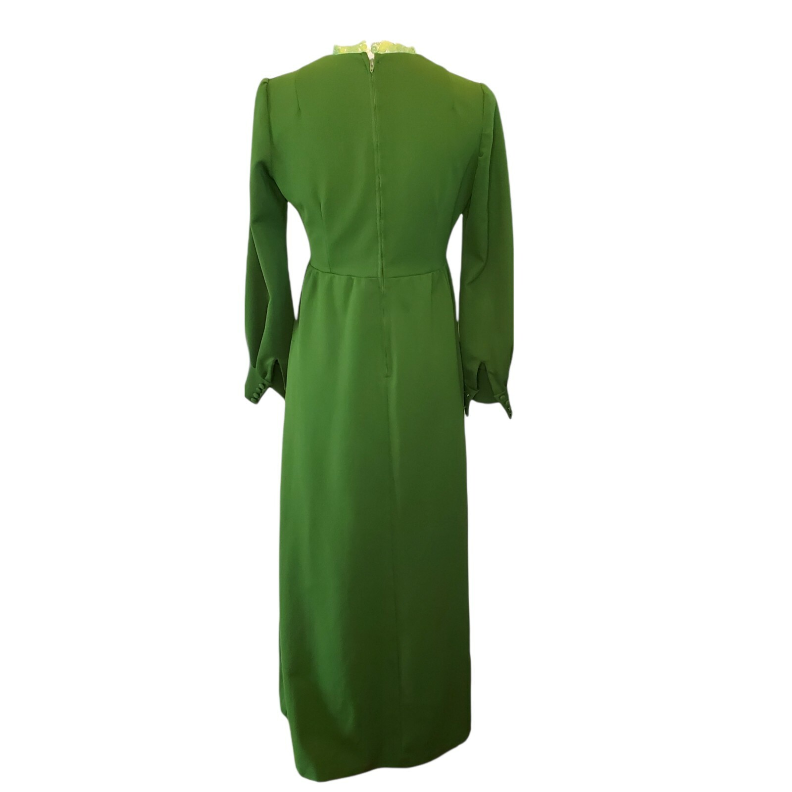 VTG Long Dress Longsleeve Floor Length Kelly Green Sz S Edwardian 60s 70s Basic