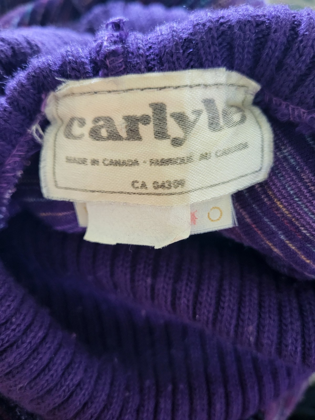 Vintage Carlyle Dress Midi Purple Striped Velour Long Sleeves Sz 14
