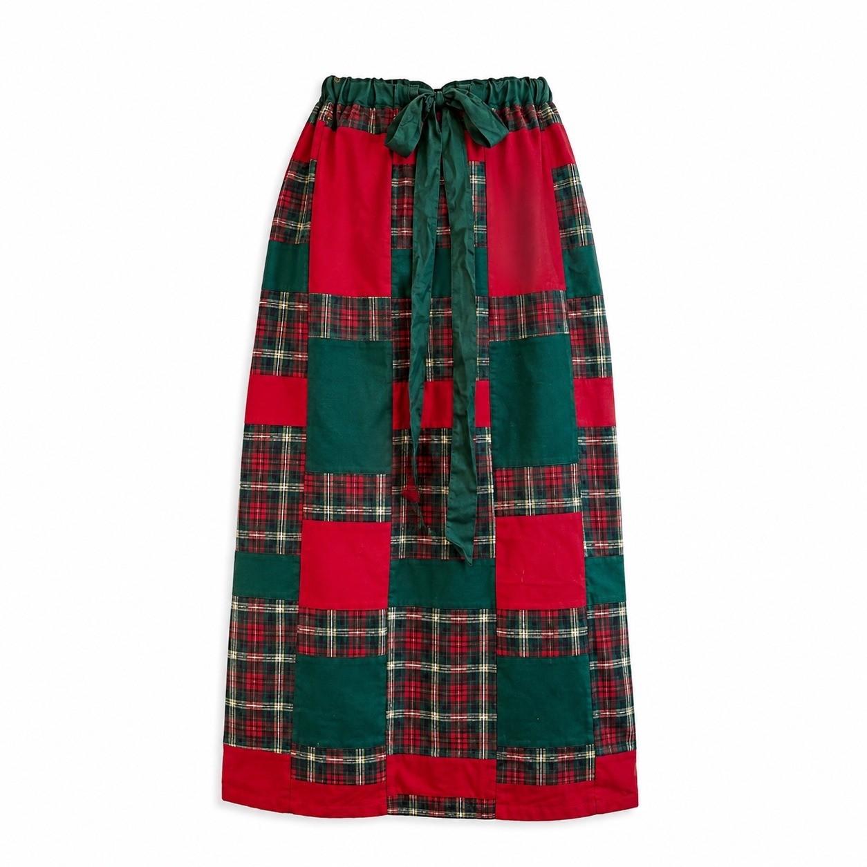 Mr. Hank Vintage Patchwork Plaid Wool Maxi Skirt Womens Size M Red Green Holiday