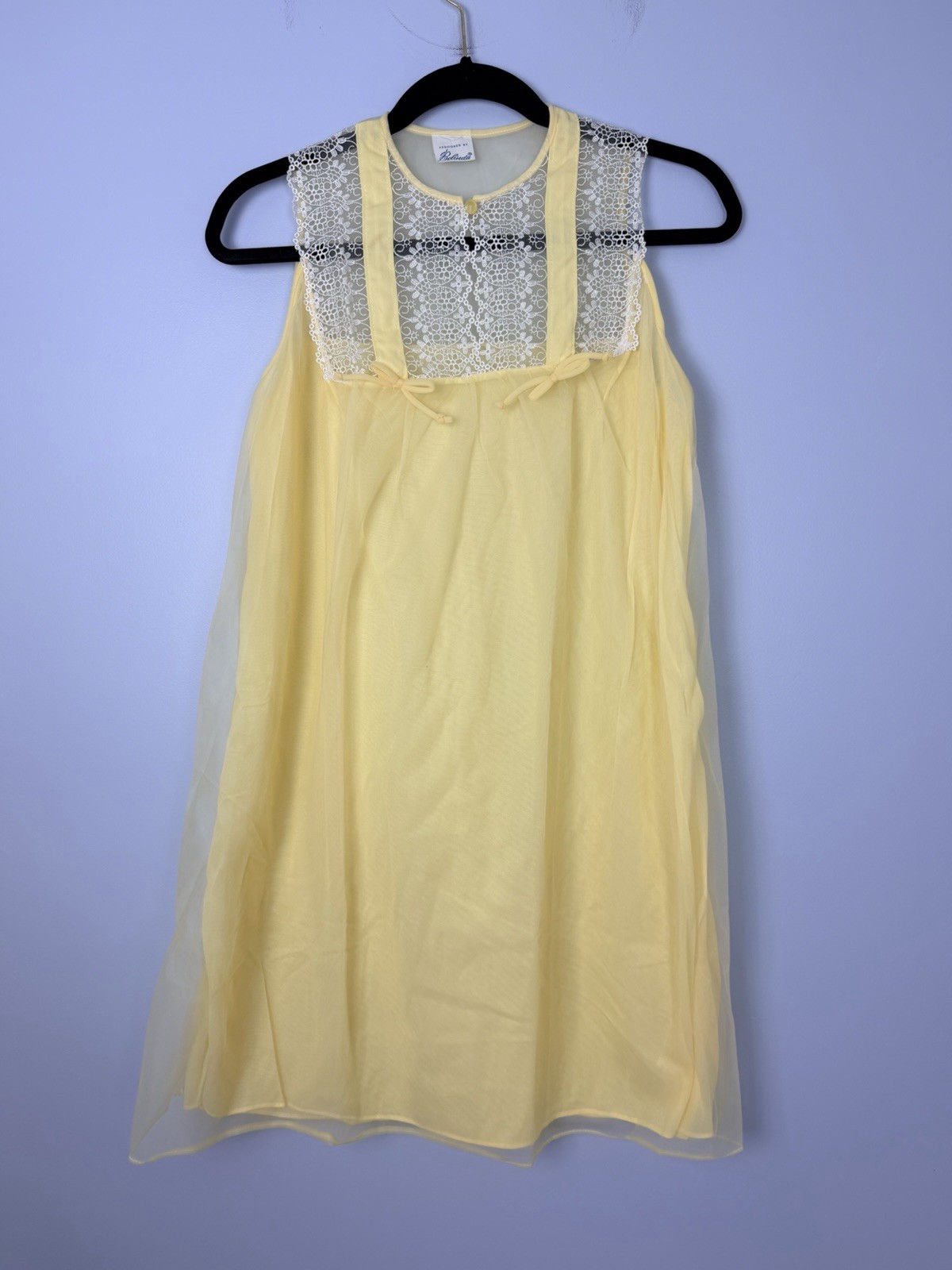 Vintage Fashioned by Belinda Yellow Chiffon Nightgown S Negligee Sheer Sleepwear