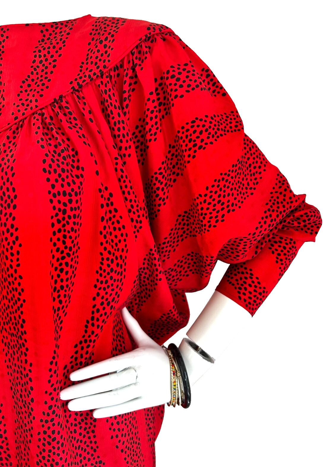 80s Billy Jack for Her Dress Womens Size Small Polka Dot Batwing Red Black