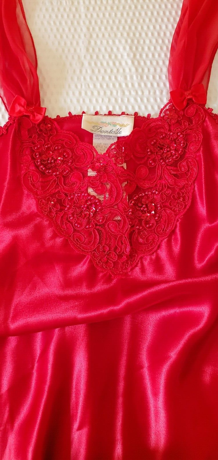 Vintage NWT Womens Sheer Satin Chemise Nightgown Red Estate Small