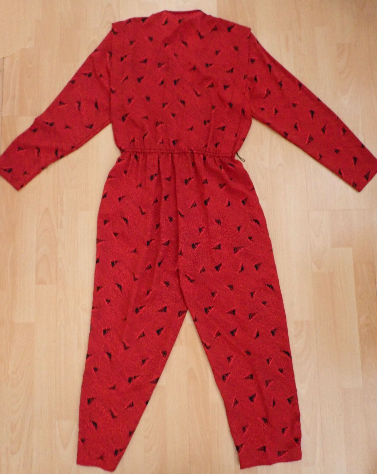 VTG 1980s JT DRESS Red JUMPSUIT Sz 14 Triangle pattern Romper USA