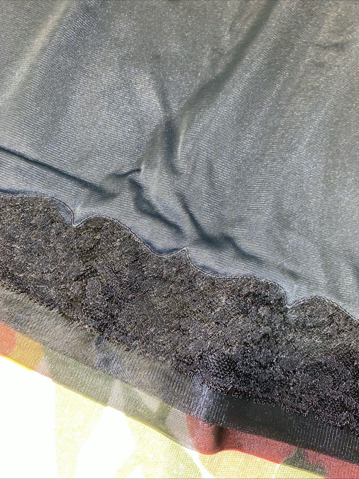 Vintage Komar Black Small Half Slip 19 Inches Long Lace Detail