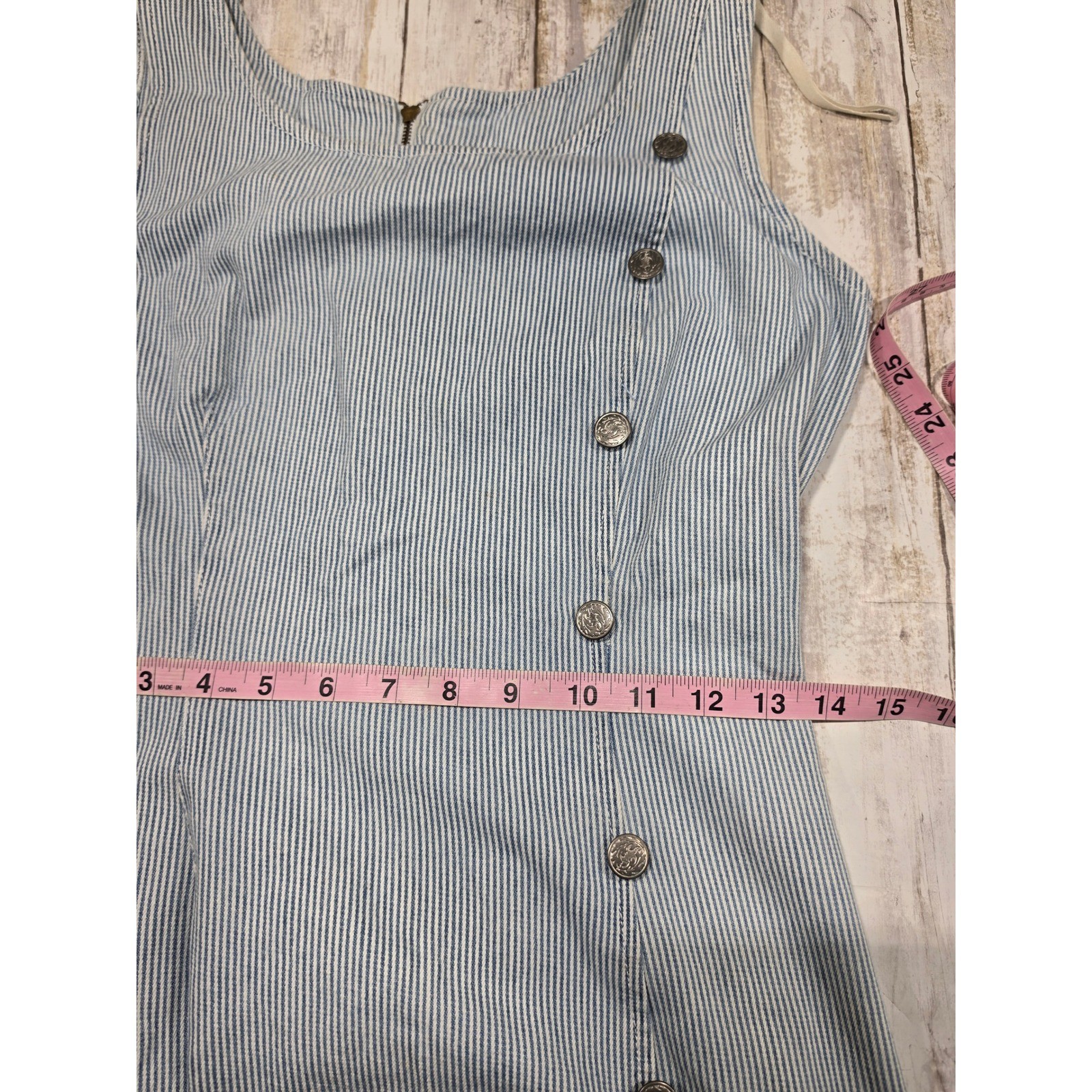 Paris Sport Club Vintage 90s Hickory Stripe Denim Maxi Dress Blue White Size 7