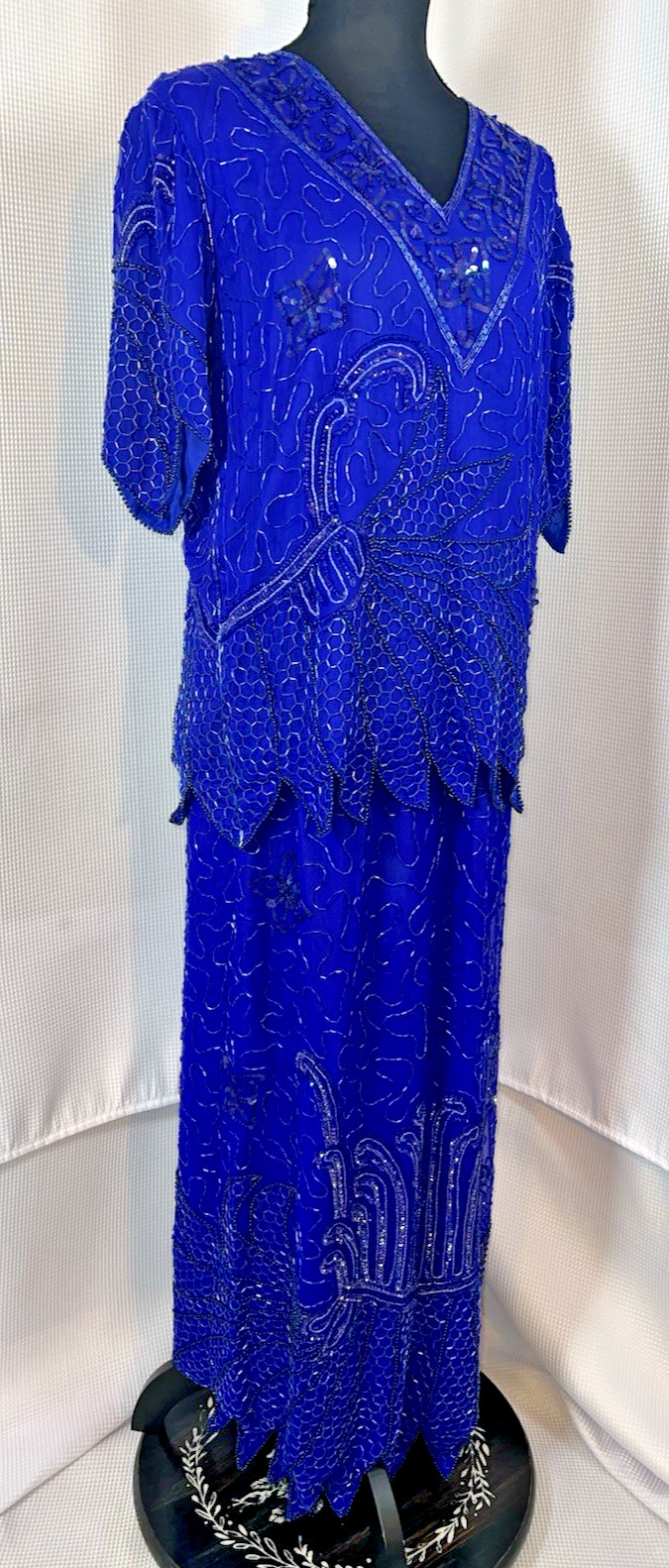 Vintage Tan-Chho Beaded Silk Dress 2 Piece Altered Size Medium Sequin x103