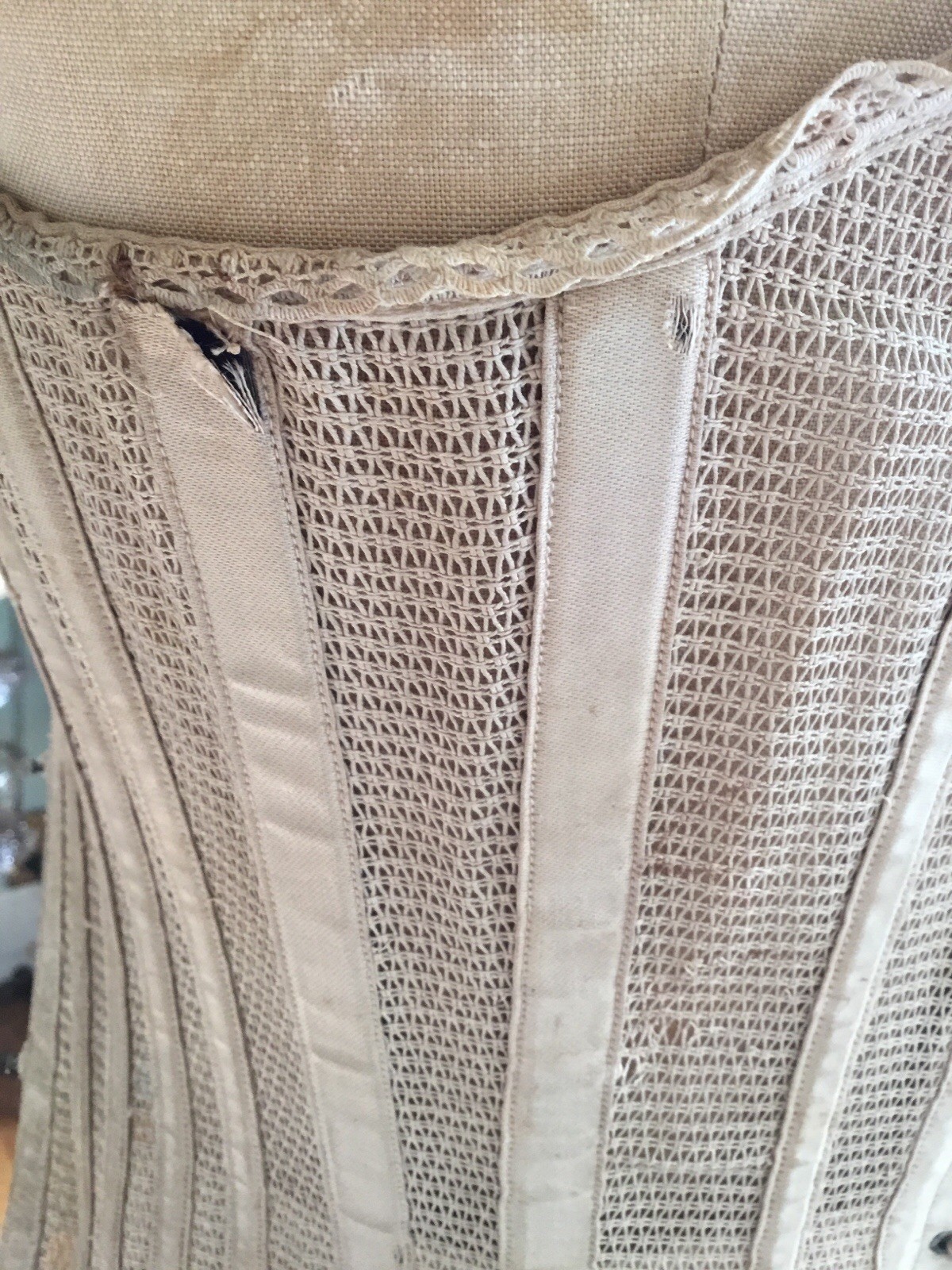 Antique Victorian Summer Mesh Corset Ecru Lace Up Back Imperfectly Perfect!!!