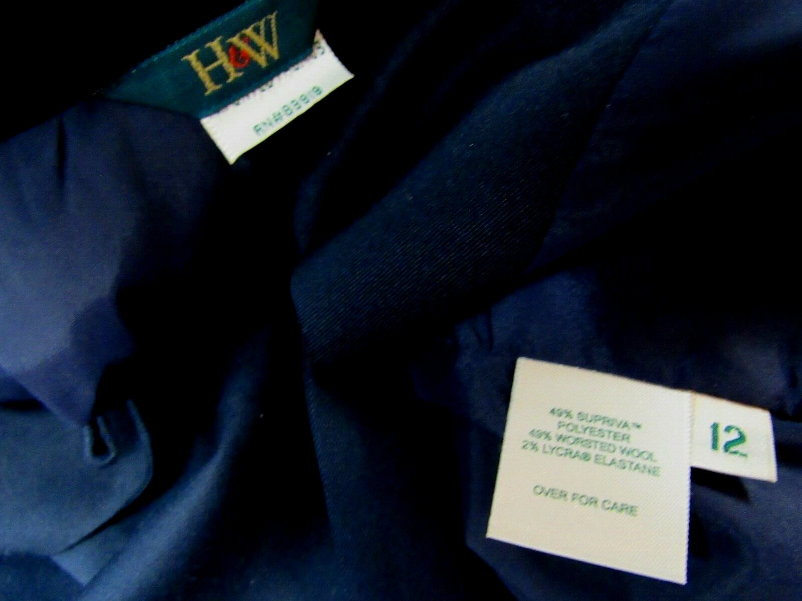 VTG H&W Jacket Wool Lined Princess Lines Long Sleeve Dark Navy 12 L XL