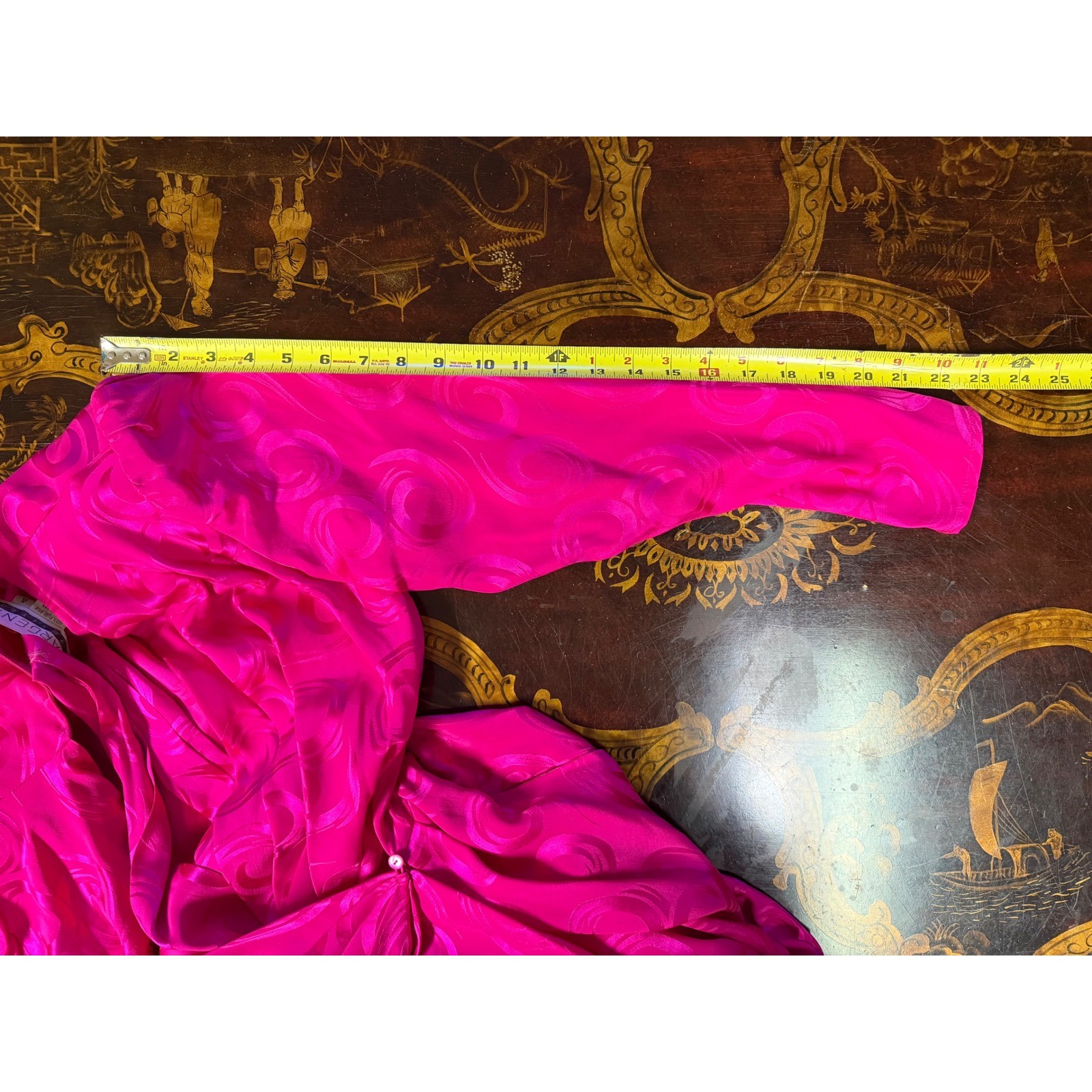 Vtg Argenti Pink Silk Jacquard Wrap Dress Midi 80s Luxury Glam Mob Wife 4 NEW