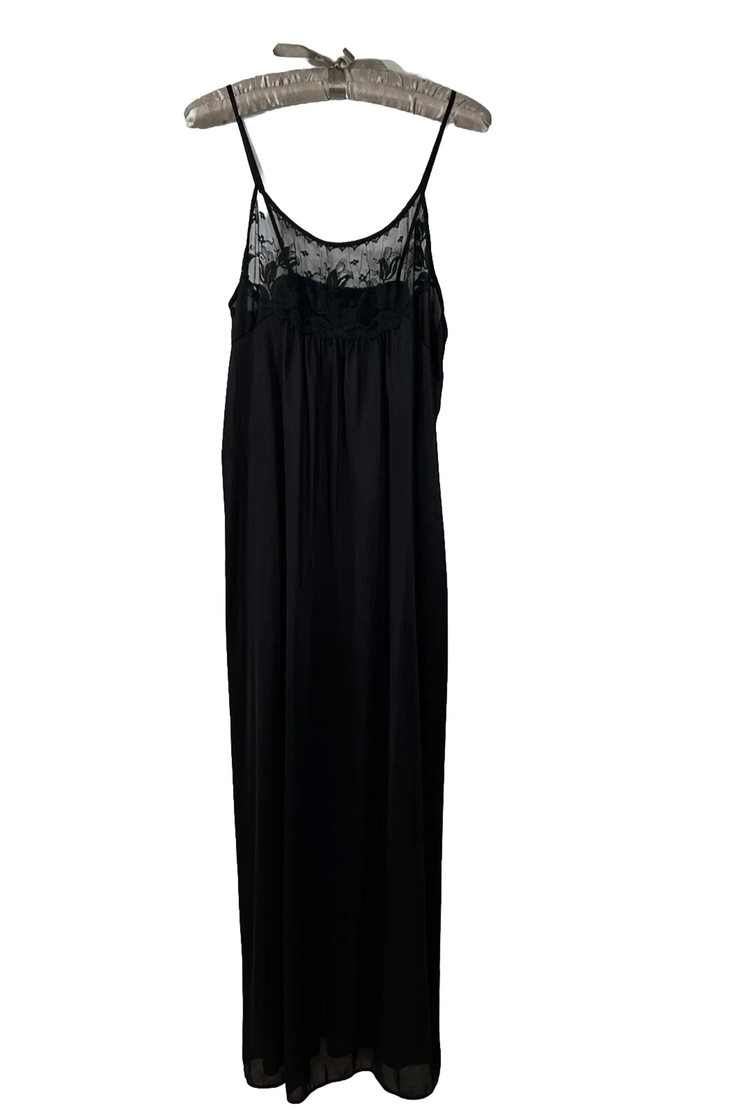 Vintage Sears Dept 38 Negligee Nightgown Lace Bodice Black M 34.5-37 Style 20168