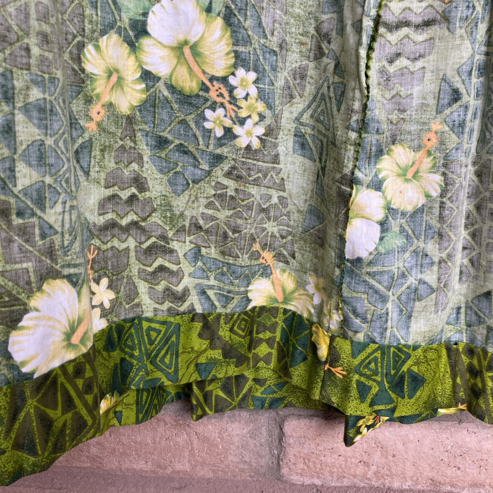 Vintage Sears Hawaiian Fashions Muumuu Womans Maxi Dress Tropical Floral Green