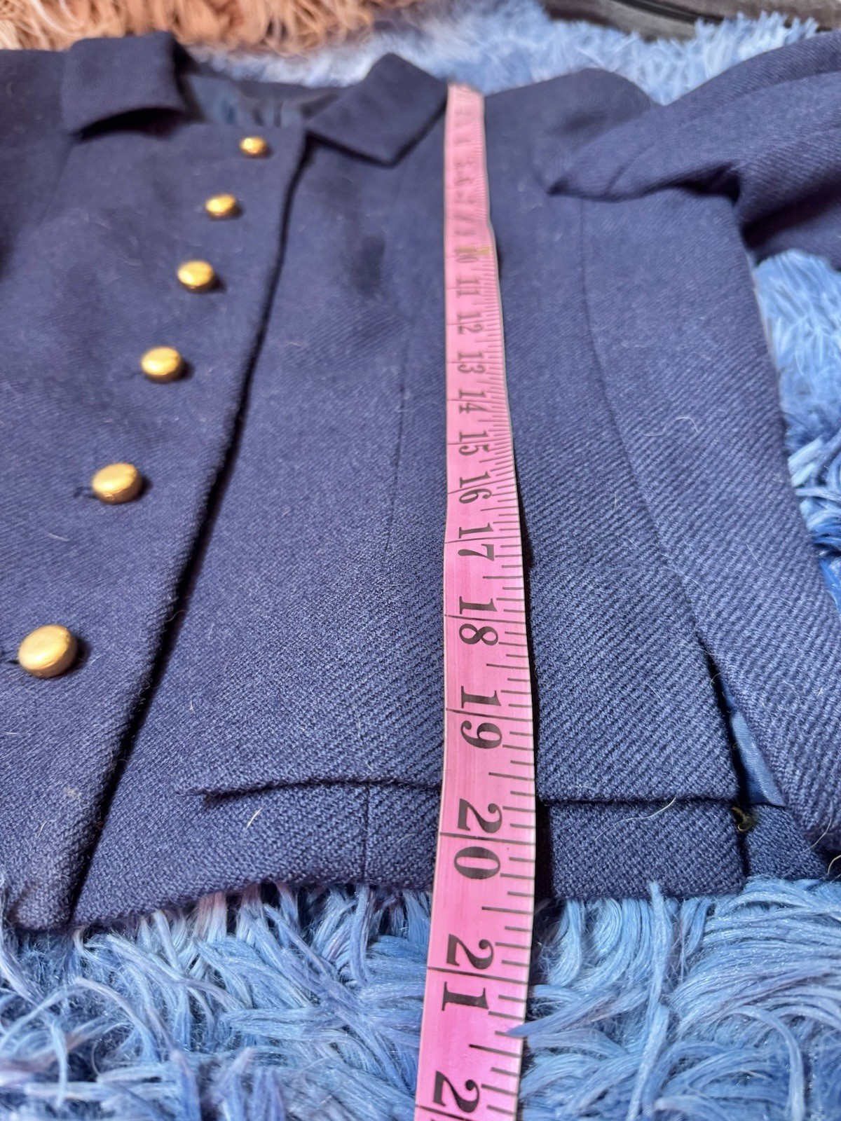 Vtg Frank Gallant Navy Blue Wool Jacket Blazer Good Buttons 60s 70s S M Chain