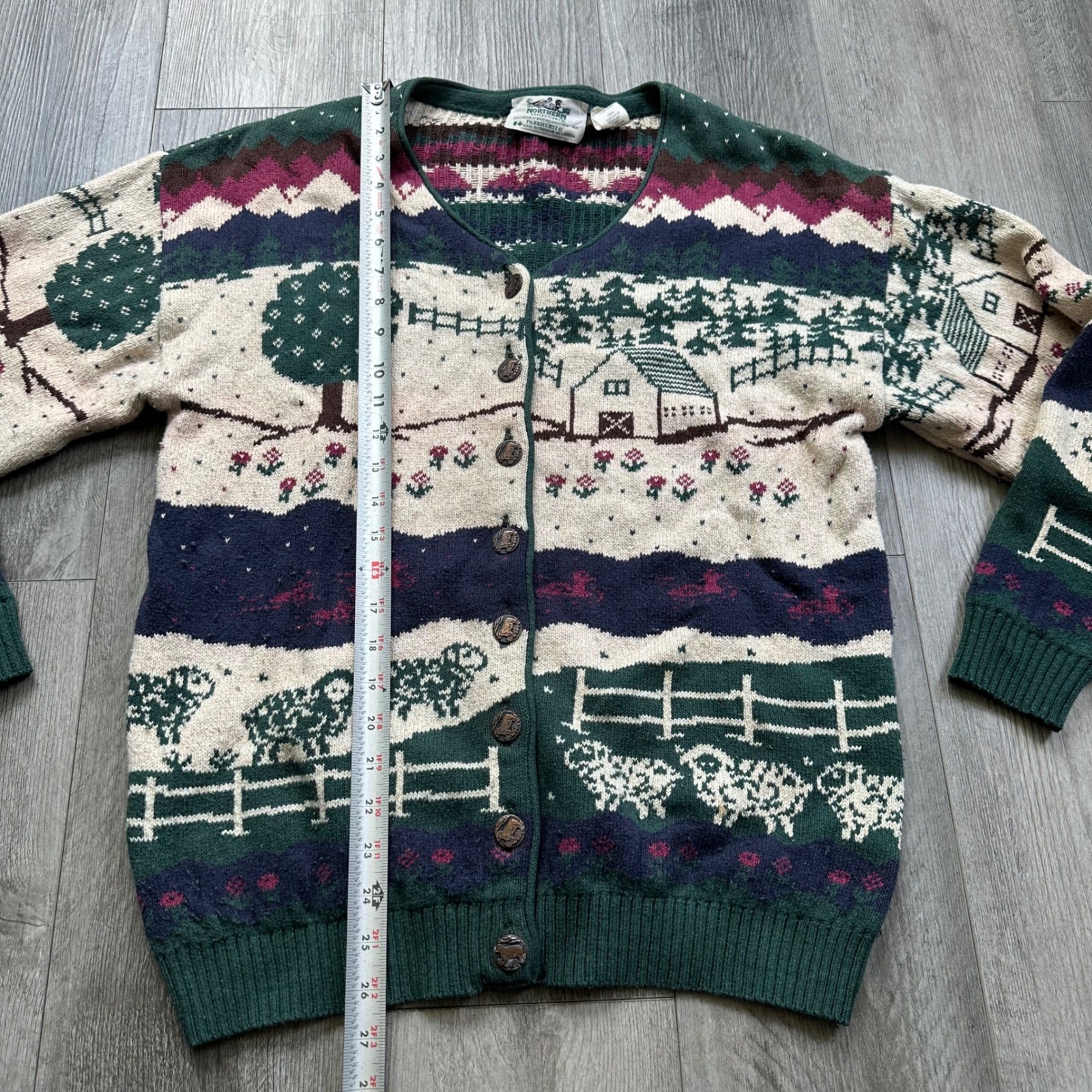 Vintage Nature Womens Northern Reflections Cardigan Sweater Green Wool Blend S/P