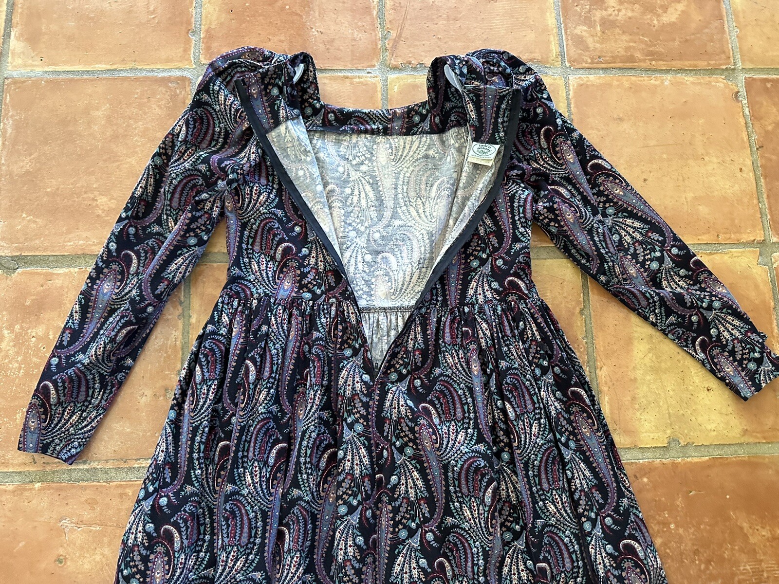 1980s Laura Ashley Paisley Floral Corduroy Dress Puff Sleeve Party Prairie VTG