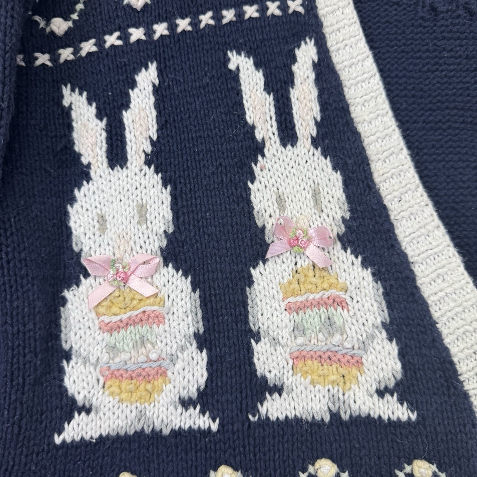 VTG 90s Marisa Christina Sweater Women’s Large Hand Knit Cardigan Easter Bunny