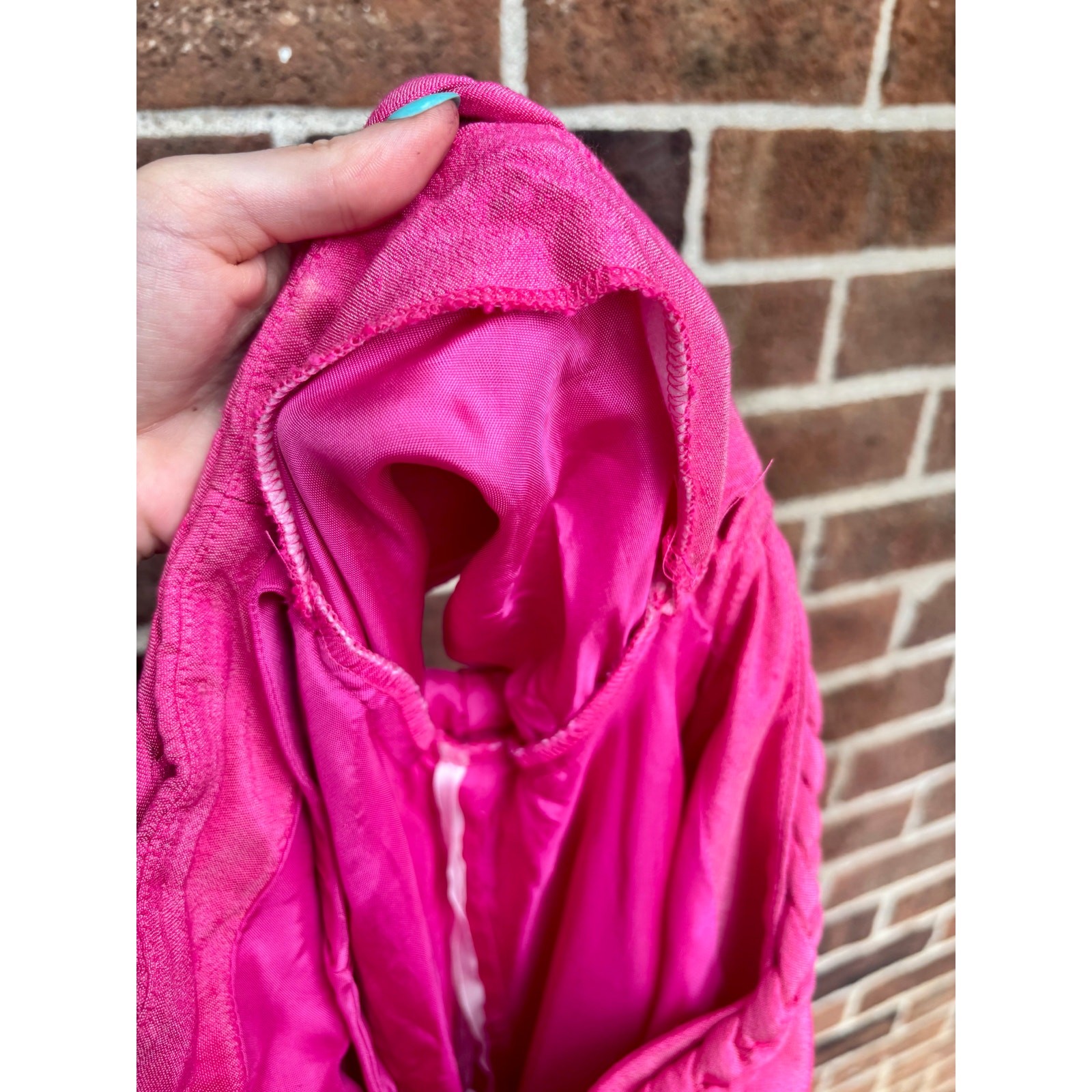 Vintage 1990s Watters Hot Pink Evening Gown Braided Neckline Midi Dress AS IS