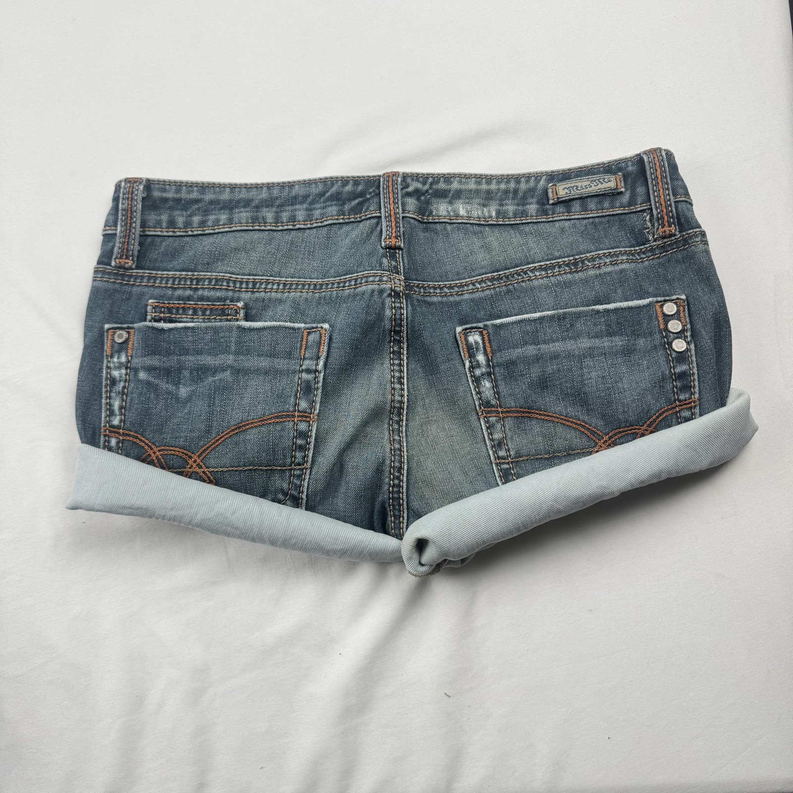 Miss Me Denim Shorts Womens Blue Rolled Cuff Embroidered Back Pockets Casual