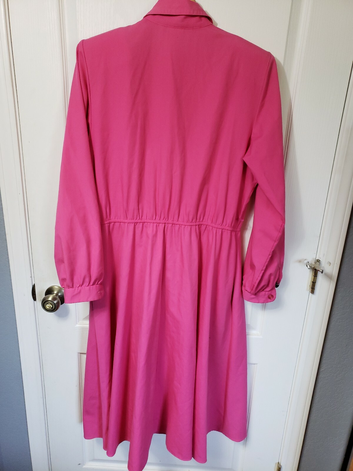 Vintage 80s The American Shirt Dress Sz 12 Pink LS Long Dress