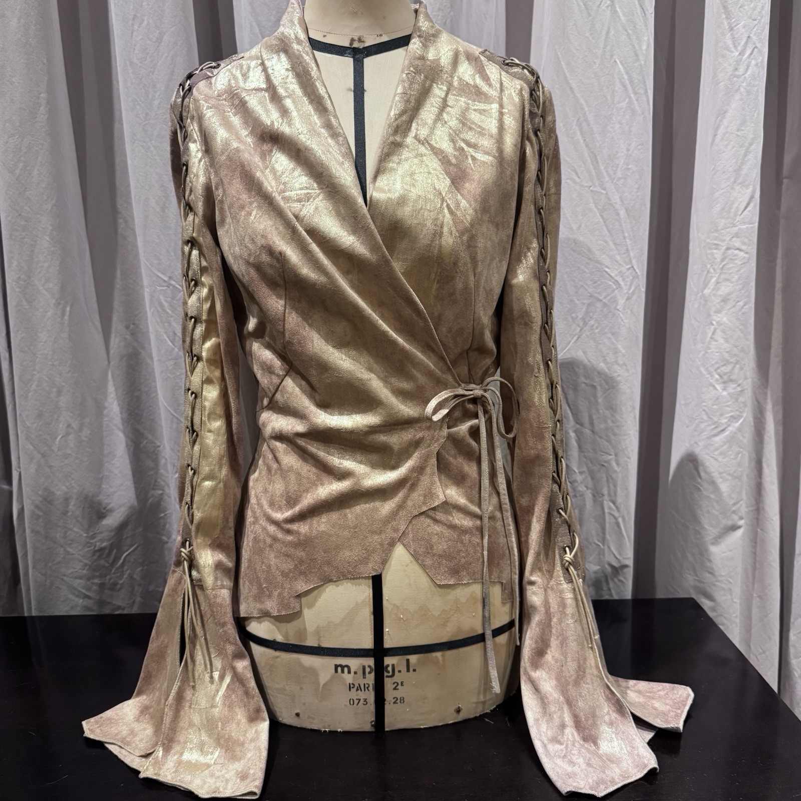 Vintage 90’s Suede Distressed Metallic Lace Up Wrap Top / Jacket Fits 4-8 NWT