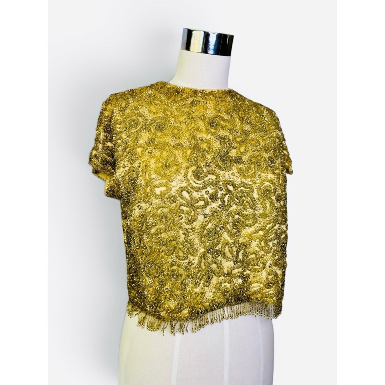 Vintage 60’s Heavy Gold Sequin and Bead Embellished Top with Bead Tassels