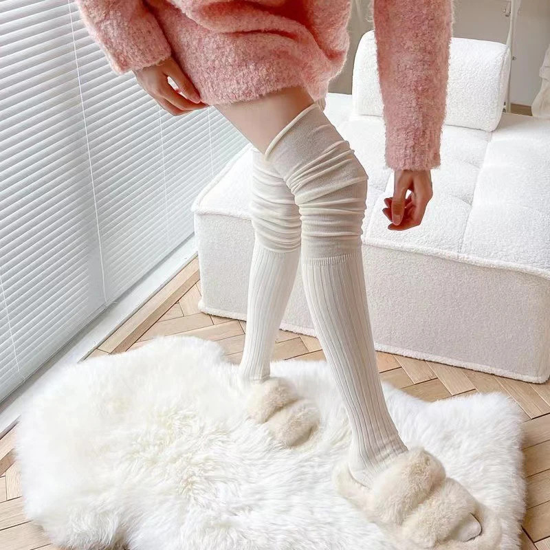 1Pair Knee Socks Women Knee-socks Lady Splicing Stockings Autumn Winter High Tub