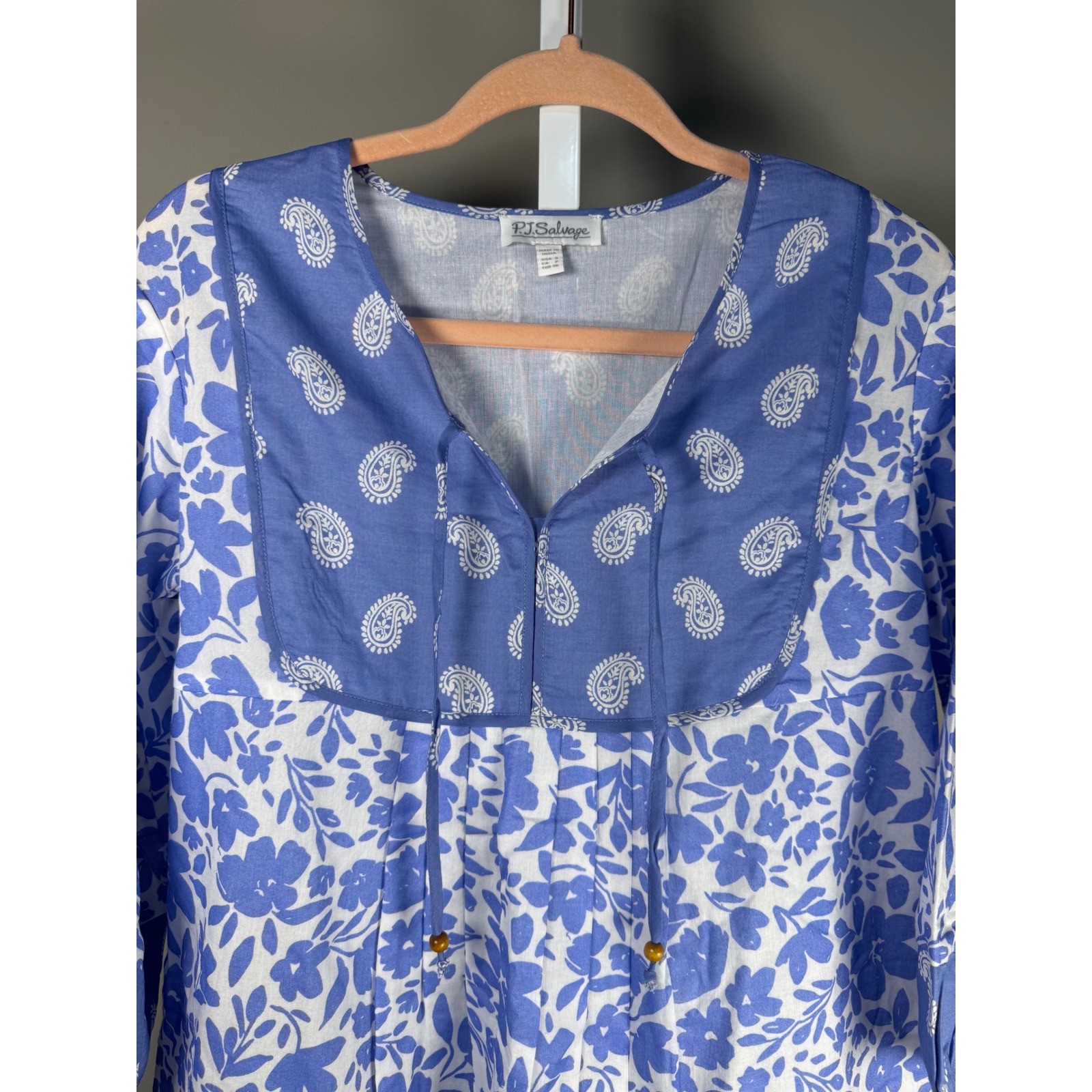 PJ Salvage Cotton Voile Floral Dress Blue White Cottagecore Boho Resort