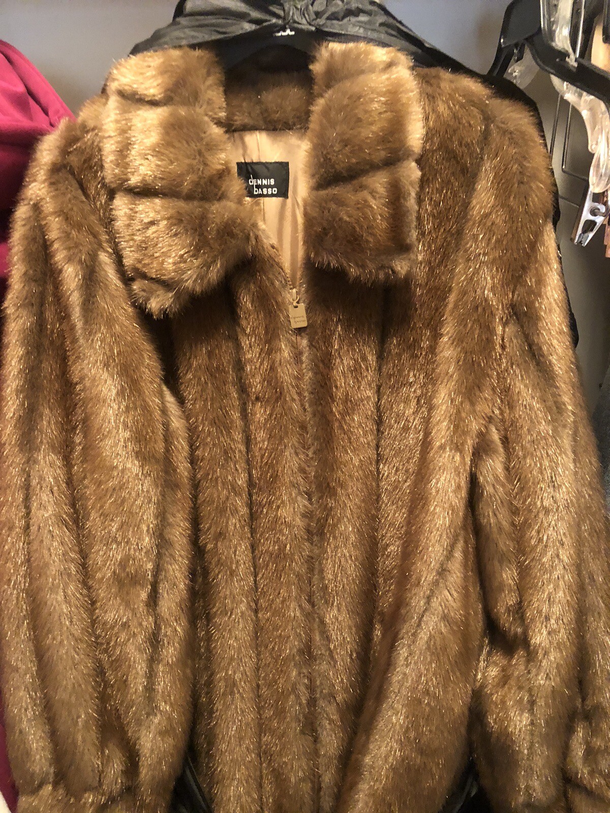 Dennis Basso Pelted Faux Mink Jacket Coat Zip Front Large
