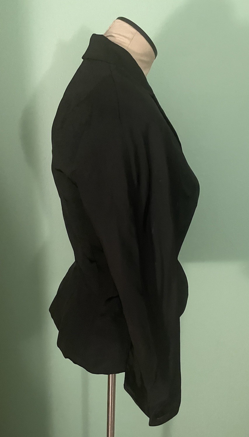 Hannah Troy Black Rayon Button Up Jacket Blazer 1950s Vintage White Stains