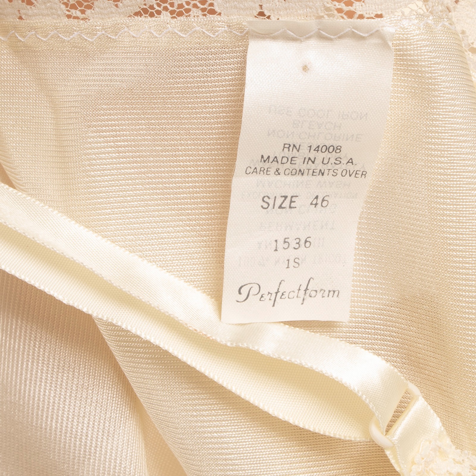 Vintage PERFECT FORM Ivory Full Slip Dress Sz 46 Antron Nylon Lace Lingerie USA