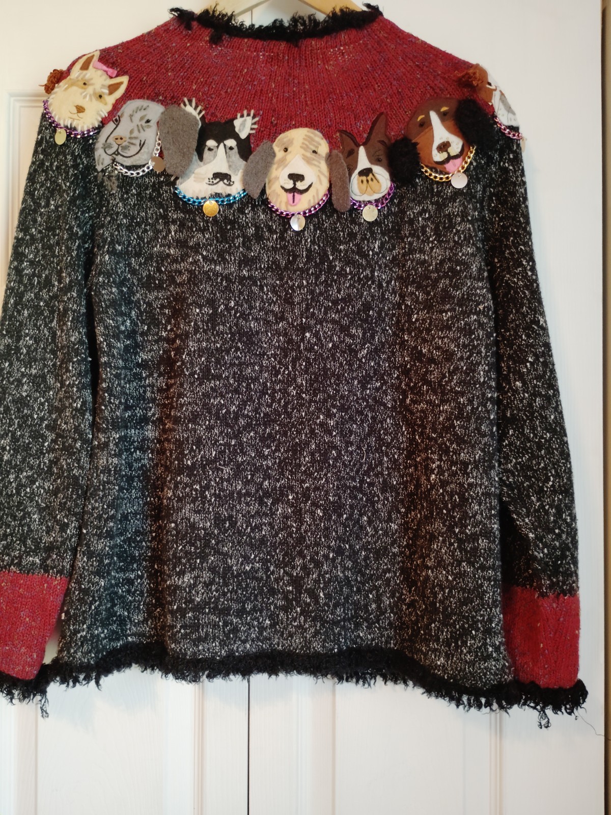 VTG Design Options Philip & Jane Gordon dog lovers sweater cardigan cotton+ L
