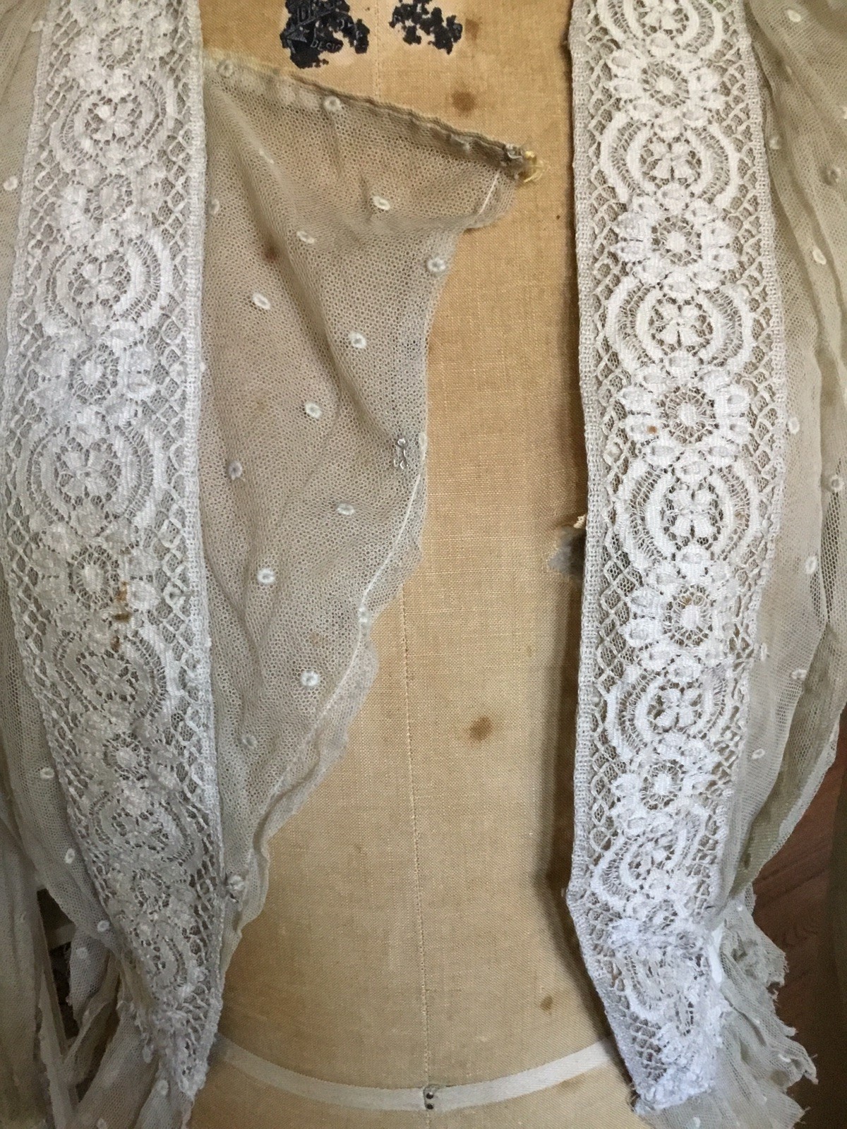 Antique Vintage Edwardian Victorian Net Blouse Lace Detail Ecru Student AS IS