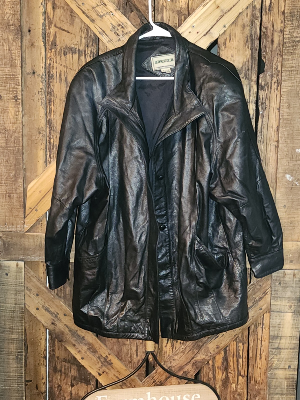 Vintage Fritz-Wright New York London Paris Milan Black Leather Coat Size Large