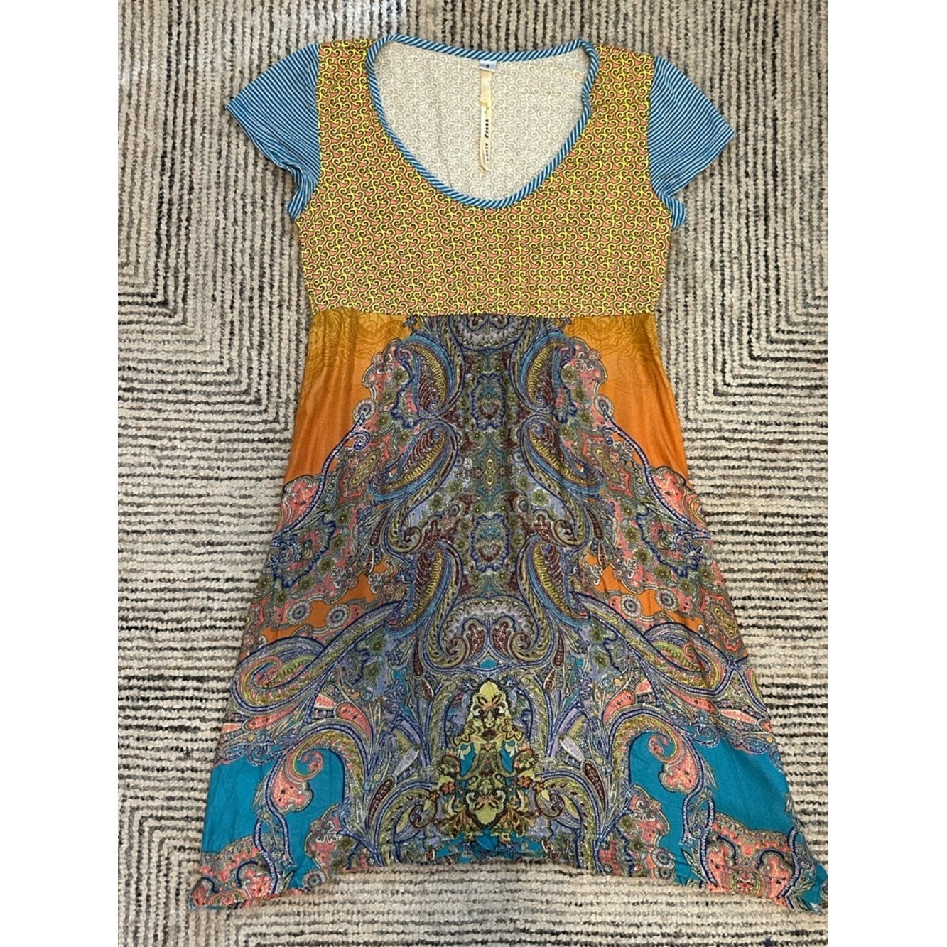 Uncle Frank Paisley-Print Short Sleeve Dress Size 6 Boho Anthropologie