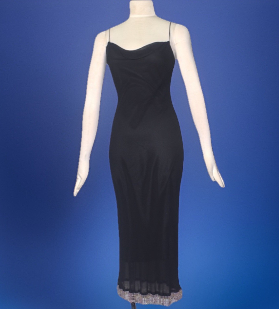 Betsey Johnson 🌹 VTG Bead Slip Dress Black Silk Fairy Y2K 90s prom gothic