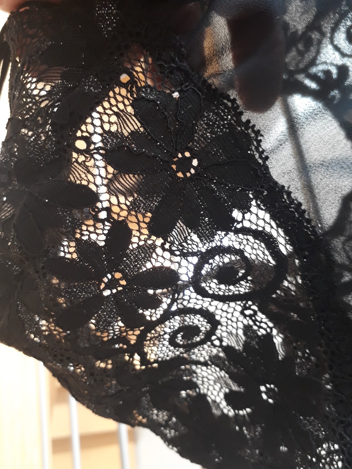 ANYWEAR ANY TIME VINTAGE WOMAN MAXI NIGHT BLACK GOWN WITH COTTON LACE SZ L