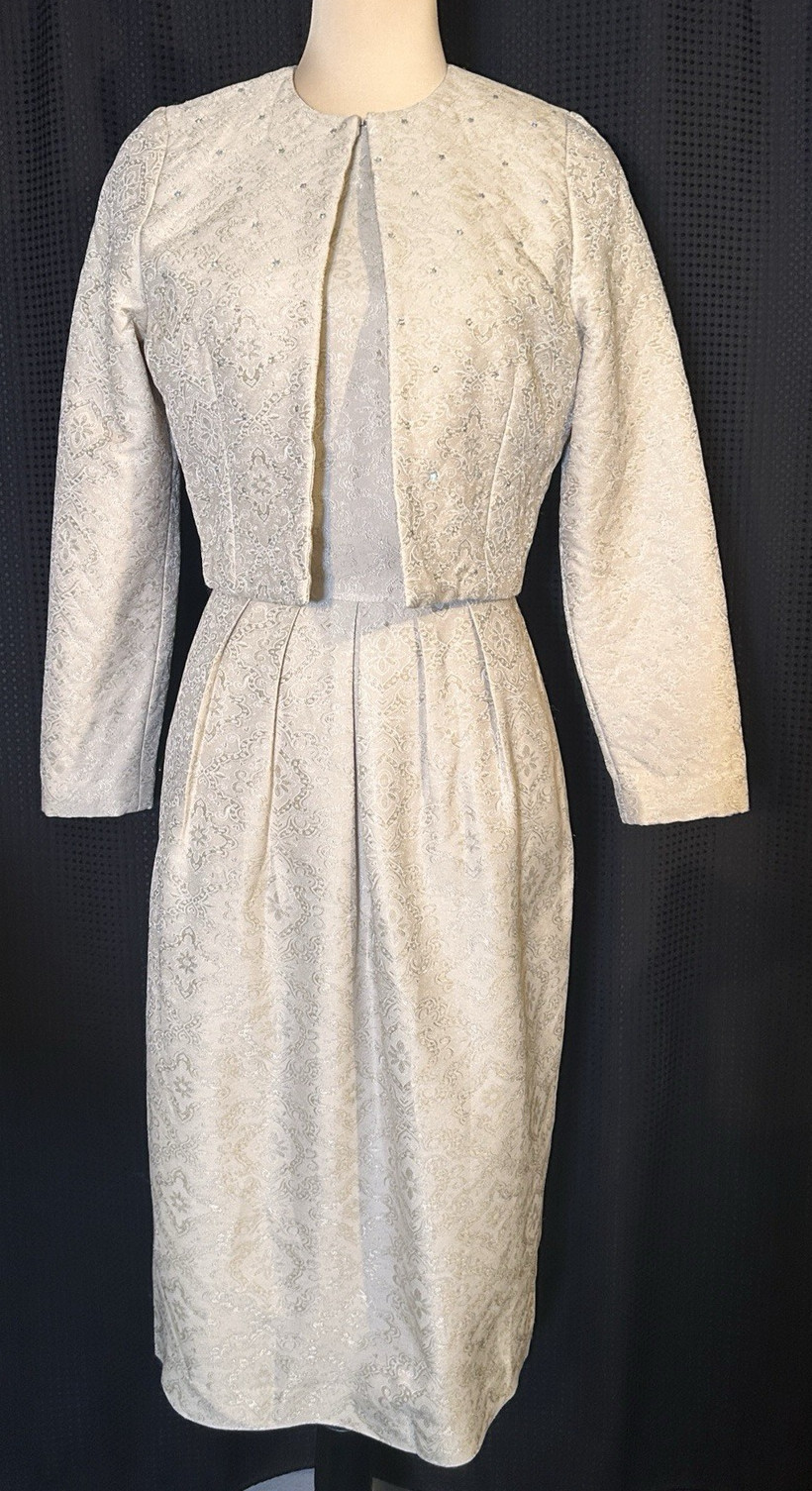 Classic Vintage Special Occasion Liberty Lucrezia Cream Brocade Dress Jacket Set