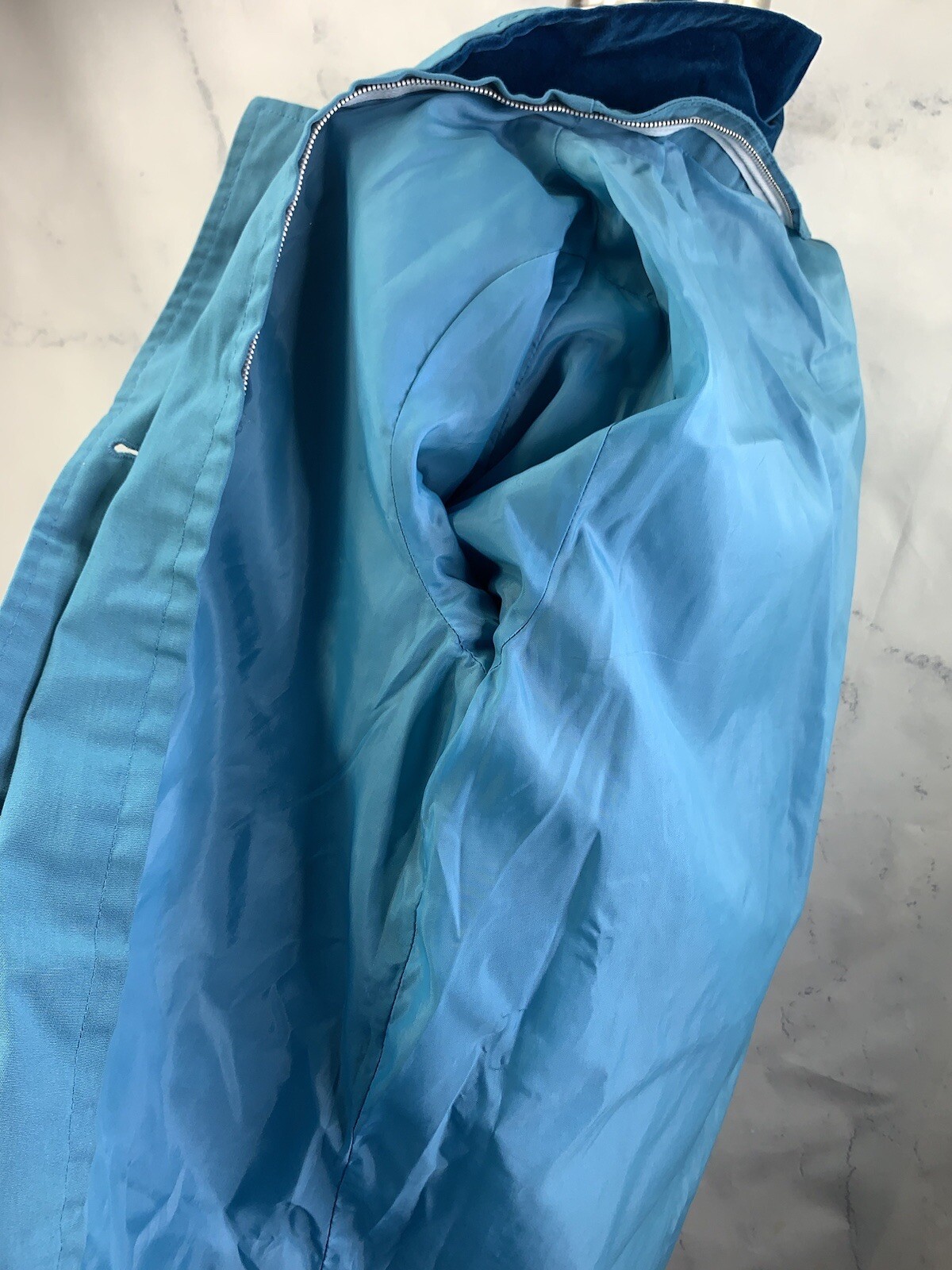 Vintage 60s Sears MOD Trench Coat Womens S Blue Velvet Collar Retro Spy Jacket