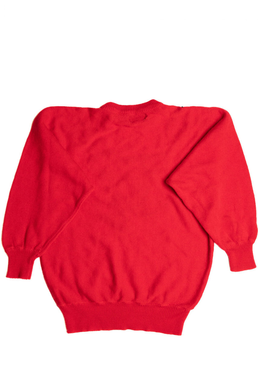 Beautifully Mine 80s Red Sweater Large Vintage Beaded Embellished