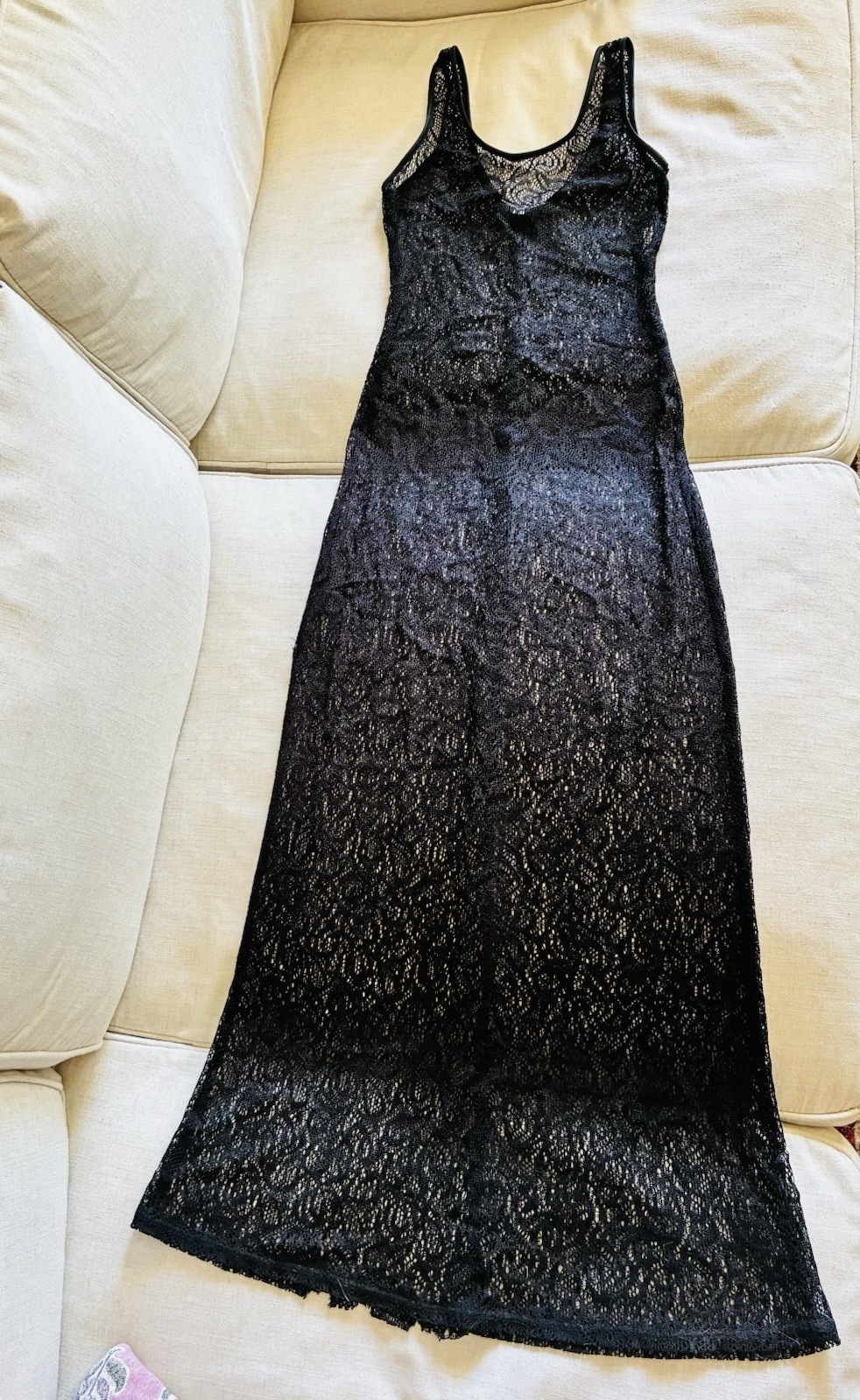 Vintage Rampage Black Lace Maxi Slip Dress 90s Y2K Grunge Sheer Whimsigoth Sz 9