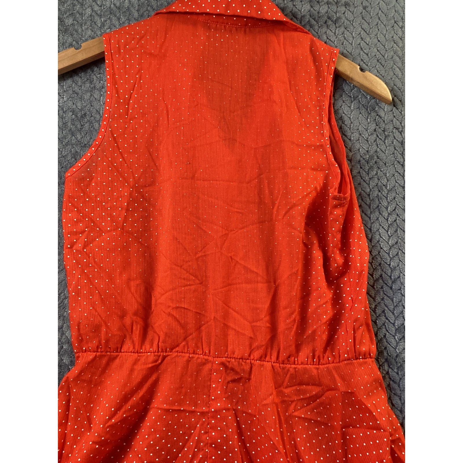 Vintage New Raves Red Polka Dot Sleeveless Midi Dress Retro Fit Flare Notched 10