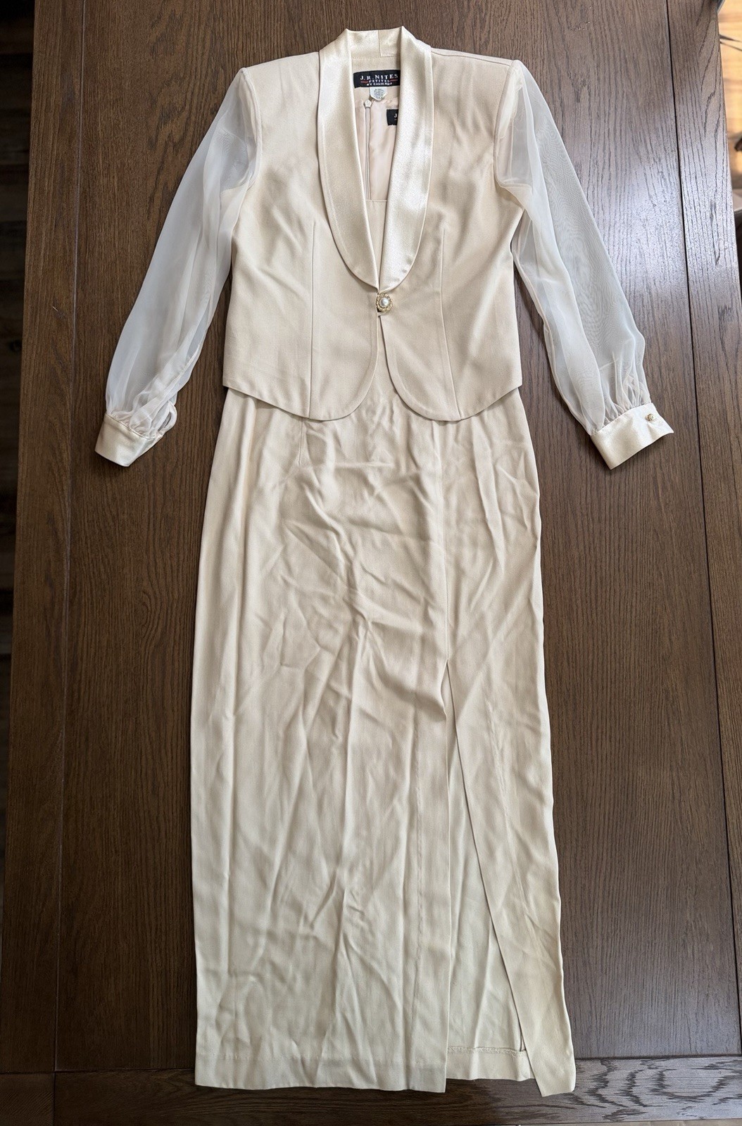 Vintage J.R. Nites Petites by Caliendo Ivory Cream Long Sleeve Maxi Dress Set