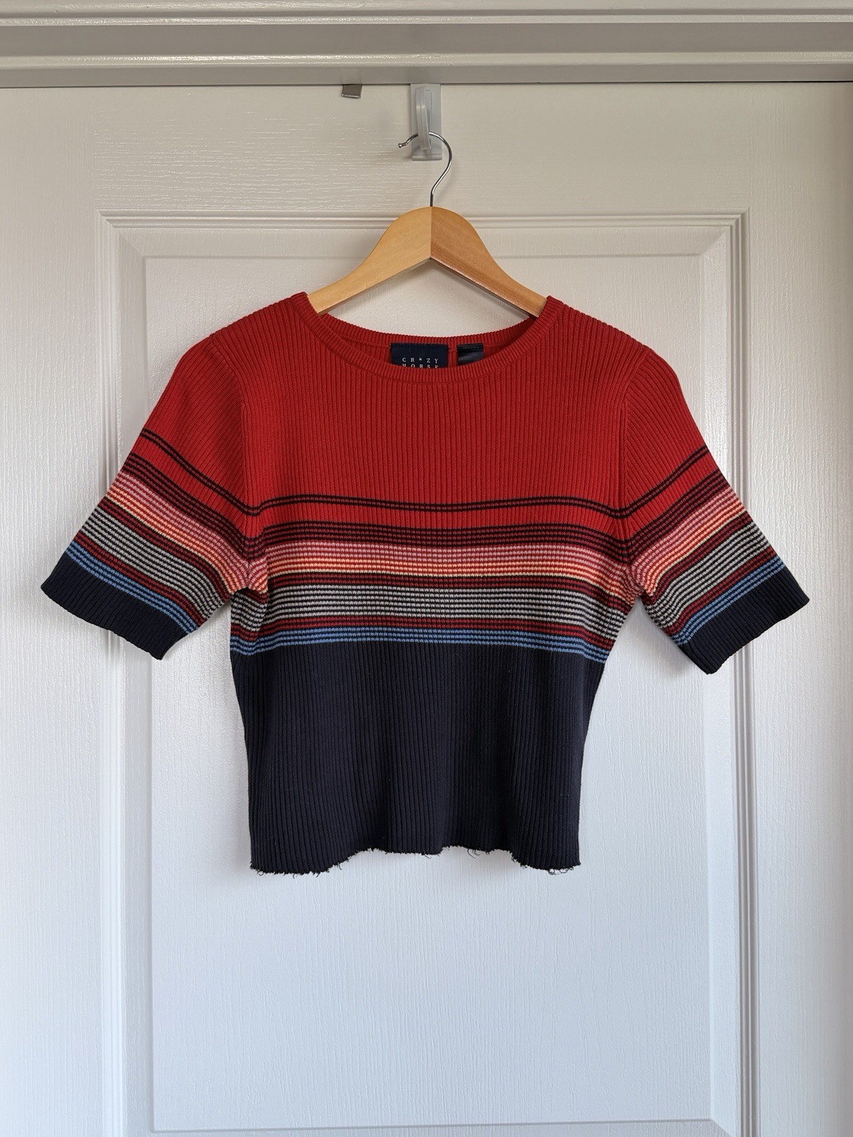 Vintage 90’s Crazy Horse Liz Claiborne Women’s Cotton Top, Red Striped, Size S