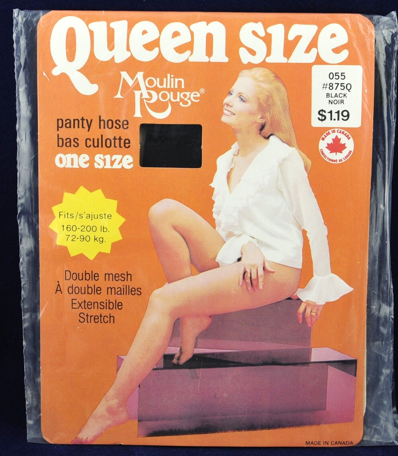 🌟Vintage Pantyhose w/MODEL Queen Size~Black Color~Moulin Rouge Canada