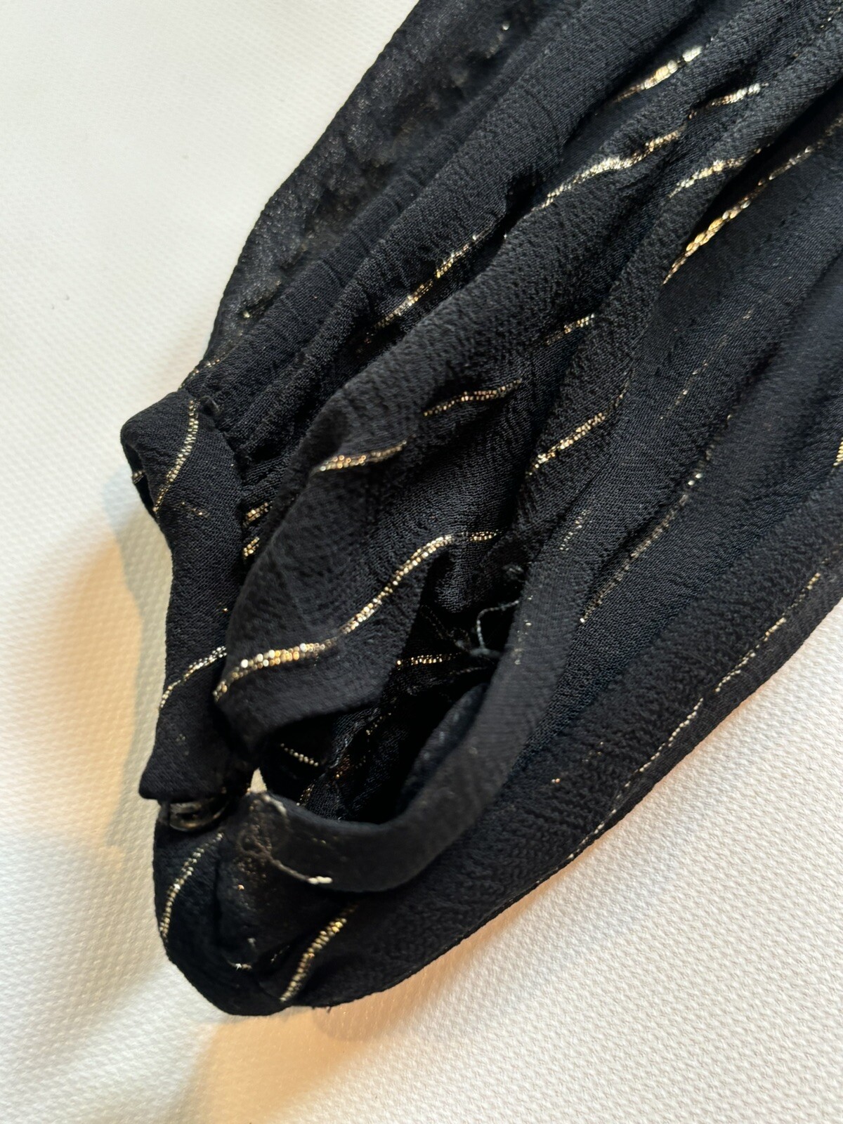 Casi Silk Dress Black And Gold Rear Vintage 1970. Vintage Size 10 More Like 2-4