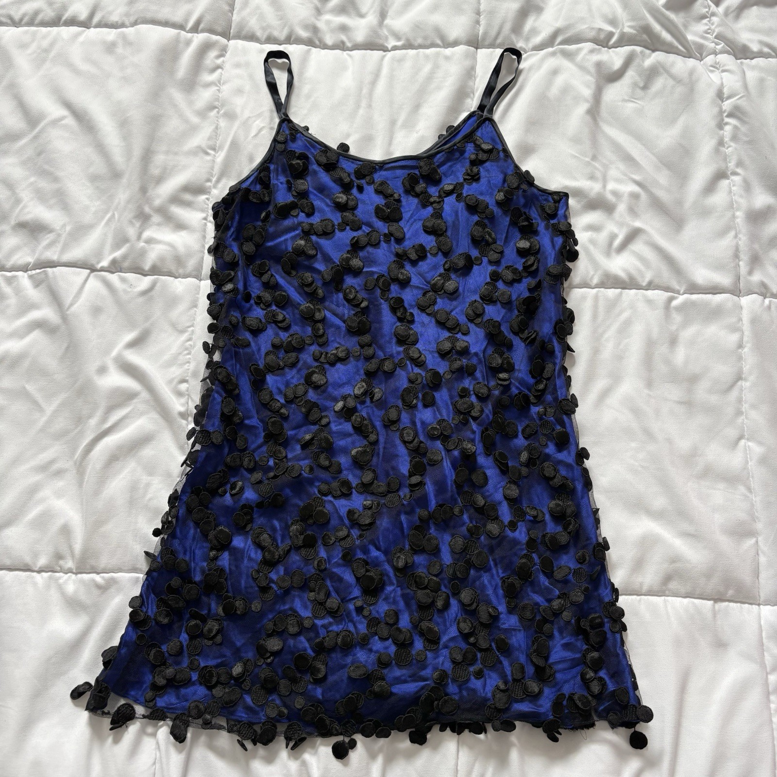Vintage 80s 90s Mini Cocktail Dress Blue Black Dainty Romantic Feminine Whimsy