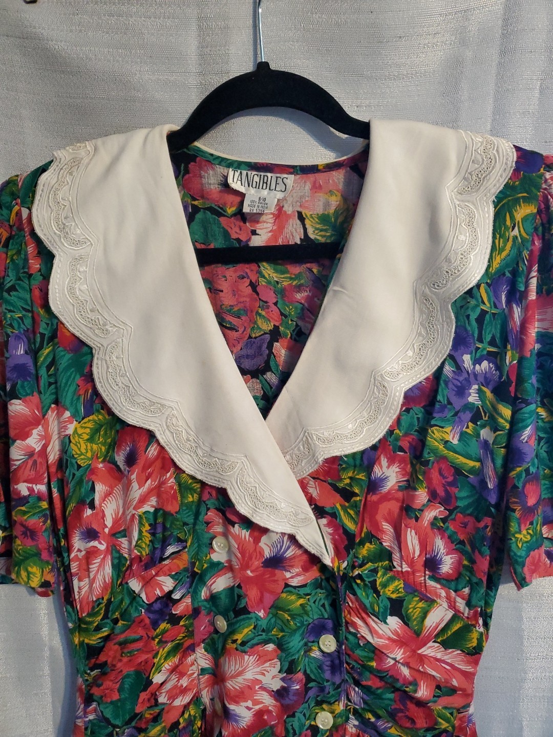 Vintage 80s Sz 9 Cottagecore Floral Puff Sleeve Victorian Tea Dress
