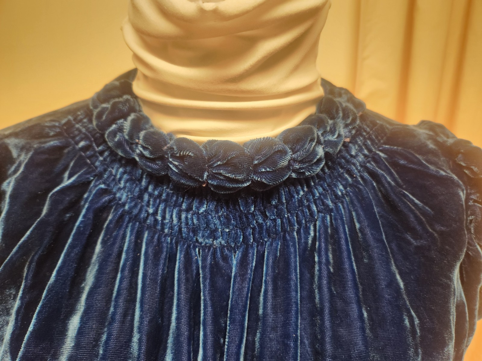 True Very Vintage Blue Velvet Bias Cut Gown*Gown In Gd Condition*Covered Buttons